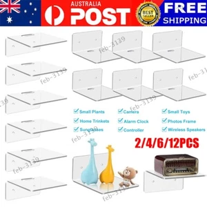 2-12X Small Acrylic Floating Shelves Wall Mounted Plants Picture Display Shelves - Picture 1 of 16