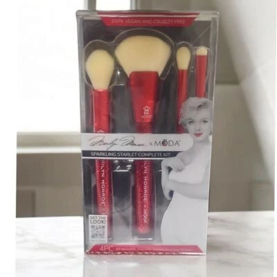 MODA x Marilyn Monroe Sparkling Starlet 4PC Vegan Makeup Brush Complete Kit  Red - Image 1 of 3