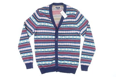 CLUB ROOM RAYAS GEO ESTAMPADO AZUL ROJO MEDIANO CÁRDIGAN SUÉTER PARA HOMBRE NUEVO CON ETIQUETAS NUEVO Foto 1 de 4