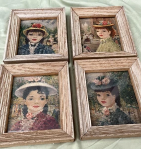 4er Set französischer Impressionist 1950er gerahmter Druck La Jana La Jeune Lady in einem Hut - Bild 1 von 5