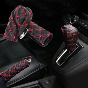 2pcs Car Leather Gear Shifts Knob Cover Hand Brake Sleeve Protect Accessories - Foto 1 di 14