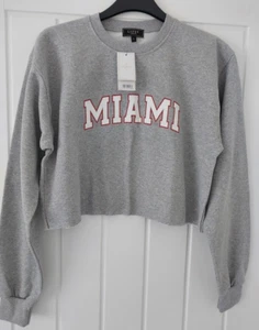 LADIES LIPSY GREY MIAMI CROPPED SWEATSHIRT size LARGE NEW WITH TAGS - Picture 1 of 5