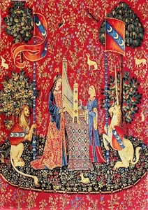 LADY & UNICORN SERIE 5 SENTIDOS, EL OÍDO 99CM X 70CM TAPIZ COLGANTE DE PARED - Imagen 1 de 6