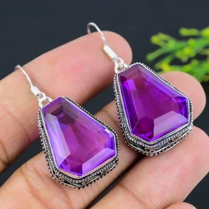 Pink Amethyst Handmade 925 Sterling Silver Jewelry Earring 1.77" X-Mas Gift w207 - Picture 1 of 4