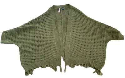 Love By Design Open Front Knit Cardigan Fringe/Tassels At Hem Sz XL Olive Green - Imagem 1 de 4
