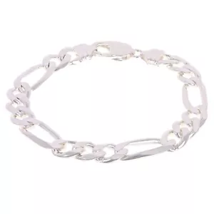 Bracciale maglia Figaro massiccio in argento sterling 925 9,5 mm 8" 25 grammi - Foto 1 di 3