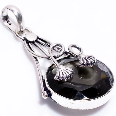 Smoky Quartz Gemstone Fashion Jewelry 925 Sterling Silver Pendant 2.1" ARP-2578 - Image 1 of 3