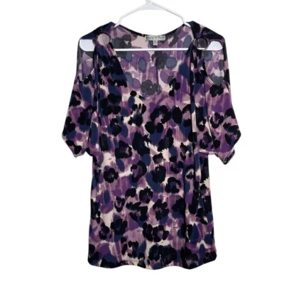 Blusa vintage Suzie para mujer corte medio manga corta púrpura top estampado Foto 1 de 4