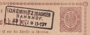 73470) CHEMNITZ I/SACHSEN BAHNHOF Stempel 1874 auf Postkarte nach Aschersleben - Picture 1 of 3