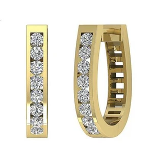 Hoop Earrings SI1 G 0.60 Ct Natural Diamond 14K White Gold Channel Set 2.40mm - Picture 1 of 12