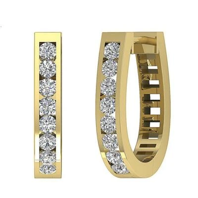 Hoop Earrings SI1 G 0.60 Ct Natural Diamond 14K White Gold Channel Set 2.40mm - Image 1 of 4