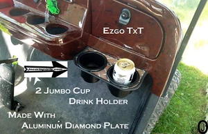 Ezgo TxT 2 Jumbo Cup Drink Holder Made With Polished Aluminum Diamond Plate  - Picture 1 of 4