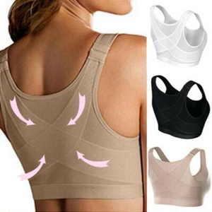 Wireless Women Bra Corrector Front Closure Back Support Push Up Yoga Shaper Tops - Picture 1 of 18