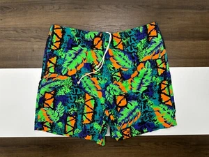 VINTAGE Islander Mens L Shorts Green Hawaiian 100% Cotton Swim Bathing Suit 90s - Picture 1 of 8