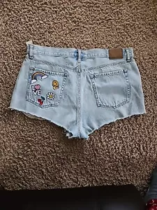 Pantalón Corto Aero Low Rise Boyfriend 2.5" Azul Jean Denim Bordado Para Mujer 16 Nuevo Con Etiquetas - Imagen 1 de 12