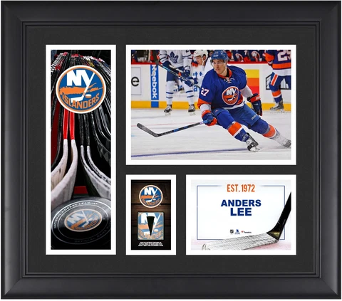 Anders Lee NY Islanders Framed 15x17 Collage w/a Piece of GU Puck Cover