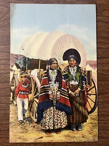 Navajo Women Native Garb Linen Postcard ~ Native American Indian ~ Posted 1943 - Picture 1 of 3