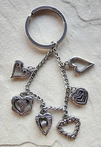 Brighton Keychain Silver Plated Heart 6 Charms Key Fob Rare - Picture 1 of 7