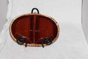 Hull Oven Proof Brown Drip Glaze Divided Vegetable Dish - Picture 1 of 6