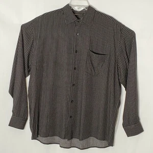 Massini Sz L Black Button Down Shirt with White Stripes - One Broken Button - Picture 1 of 8