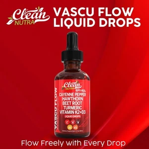 Vascu Flow Cayenne Pepper Liquid Drops Hawthorn Beef Root Turmric Vitamin K2+D3 - Bild 1 von 10
