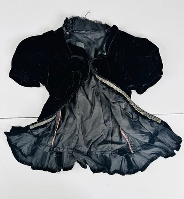 "Antiguo vestido de terciopelo negro para niñas parece cosido a mano 14"" X 20""" Foto 1 de 4