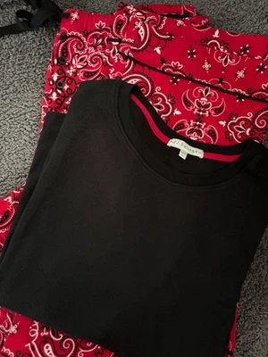 Nuevo conjunto de pijama PJ Salvage manga larga top, pantalones negro y rojo talla L Foto 1 de 4