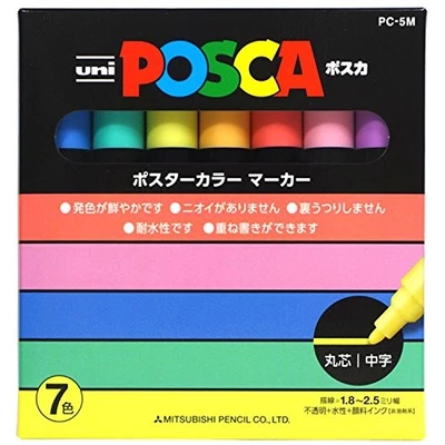 Mitsubishi Water-based Pen Posuka Medium Round pen 7 Color PC5M7C Japan 190689 - Image 1 of 4