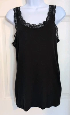 Black Lace Trim Tank Top Size XL Witchy Dark Romantic Y2K Whimsigoth - Image 1 of 4