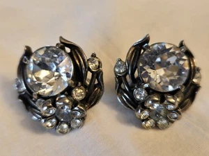 Vintage Hollycraft 1954 Strass Clip Ohrringe signiert Pin-Up Hollywood Regency 50er - Bild 1 von 7