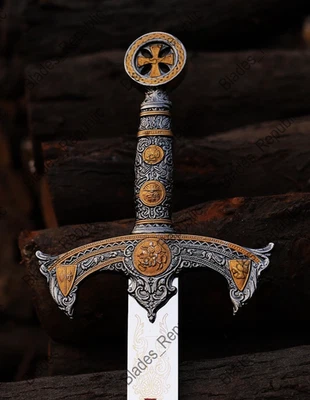 Handmad Templar Knight Sacred Holy Longsword Ornate Steel Replica Medieval Sword - Image 1 of 4