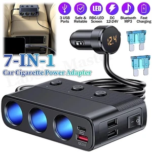 Cargador adaptador de corriente divisor enchufe encendedor de cigarrillos coche 7 en 1 3 vías 12V 24V - Imagen 1 de 12