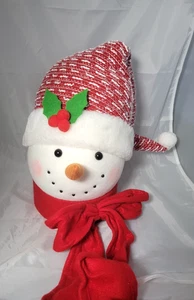 Großer 24 Zoll Schneemann Kopf Baumspitze oder Tischdeko Weihnachten Schneemann Mütze Schal - Bild 1 von 9