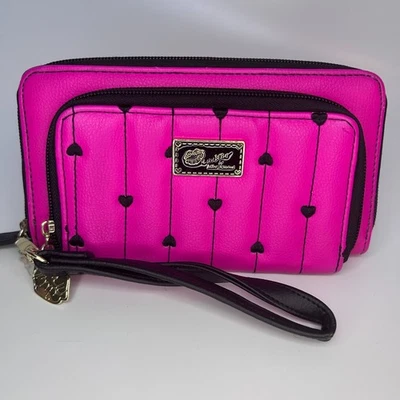 Cartera Luv Betsey Johnson Rosa/Negro Corazones Acolchados Doble Entrada Nueva Sin Etiquetas Foto 1 de 4