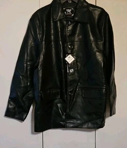 NWT A COLLEZIONI BLACK FAUX LEATHER JACKET BUTTON FRONT SIZE XL FROM ITALY - Picture 1 of 6