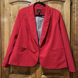 Womens Worthington Red Blazer Jacket Size 1X Lined Career Shoulder Padding - Picture 1 of 6
