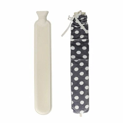 2L Long Hot Water Bottle with Grey Polka Dot Faux Fur Cover Comfort Pain Relief - Image 1 of 4