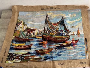 VTG SEG Collection de Paris Seascape Boats Large Needlepoint Tapestry 29” X 22” - Picture 1 of 24