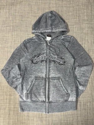Sudadera con Capucha Harley-Davidson Gráfica con Cremallera Y2K Para Mujer Talla XL Gris Foto 1 de 4