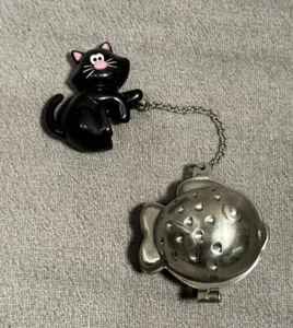 Kitty Meow Tea Cup Infuser Black Cat Stainless Steel Ball Loose Strainer Sieve - Picture 1 of 4