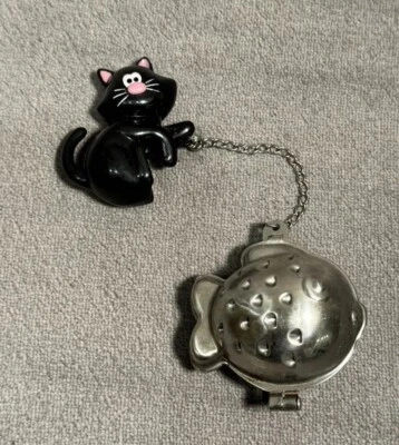 Kitty Meow Taza de Té Infusor Gato Negro Bola de Acero Inoxidable Colador Suelto Tamiz Foto 1 de 4
