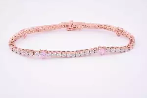 Heart Cut Lab Created Sapphire 14K Yellow Gold Plated Silver Tennis Bracelet - Picture 1 of 4