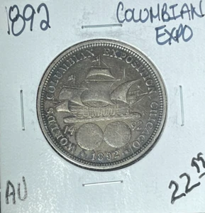 MEDIO DÓLAR DE PLATA CONMEMORATIVO DE LA EXPOSICIÓN COLOMBIANA 1892 - AU ~BONITA MONEDA~ - Imagen 1 de 2
