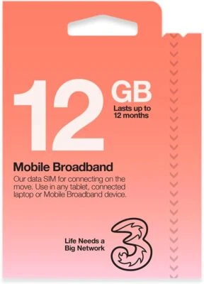 Three Mobile Broadband Sim Card 1GB 3GB 12GB data for use in iPad Tablet Dongle - Image 1 of 4