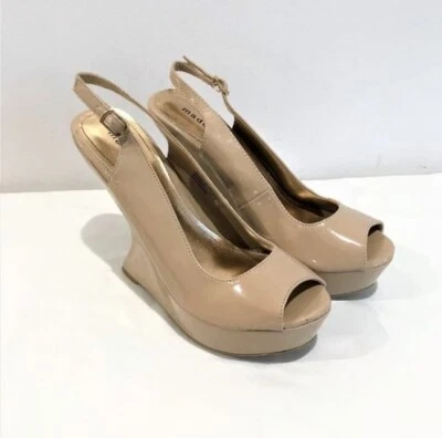 Madden Girl Women's Shoes 7M Shakerrr Wedge Nude Beige Platform Sandal Heels - Image 1 of 4