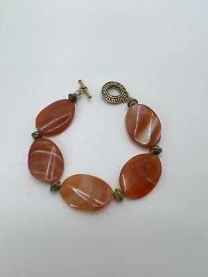 时尚黄铜色红宝石玛瑙石手链切换扣 8 英寸 — 第 1/2 张图片