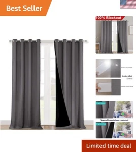 Grommet Top 100% Blackout Drapes for Bedroom - Thermal Insulated, Grey Set of 2 - Picture 1 of 11
