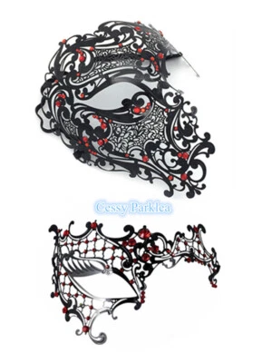 S-A11 Luxury Couples Vampire Metal Venetian Party Masquerade Masks w/ Rhinestone - Image 1 of 4