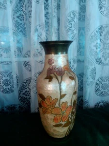 Japanese Copper Vase Hand Painted Lavenders and Gold - Picture 1 of 9