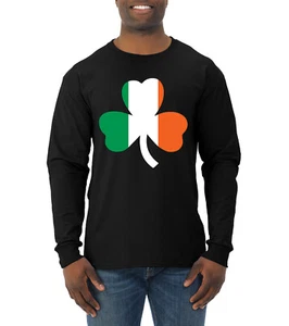 Irish Flag Shamrocks St. Patricks Day Men Long Sleeve Shirt - Picture 1 of 17